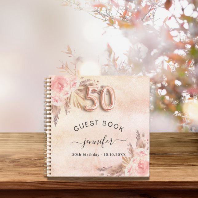 Carnet Guest book 50th birthday pampas grass rose gold (Créateur téléchargé)