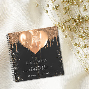 Carnet Guest book birthday black gold glitter name