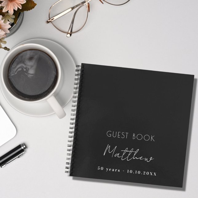 Carnet Guest book birthday black white name simple (Créateur téléchargé)