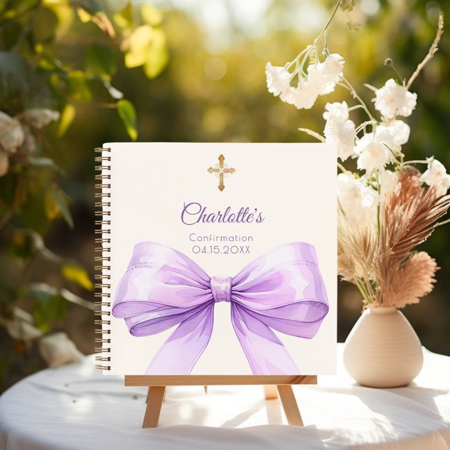 Carnet Guest book Confirmation lavender bow cream (Créateur téléchargé)