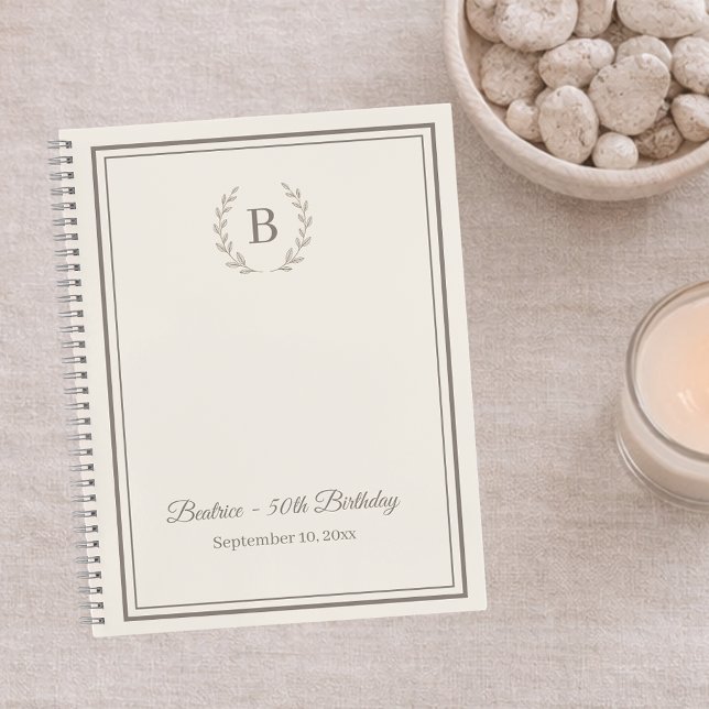 Carnet Guest Book ivory taupe Monogram Birthday (Créateur téléchargé)