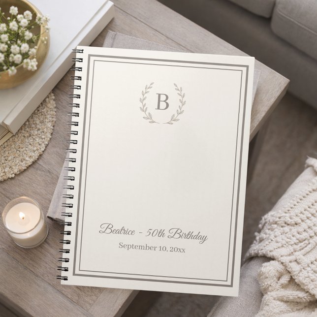 Carnet Guest Book ivory taupe Monogram Birthday budget (Créateur téléchargé)