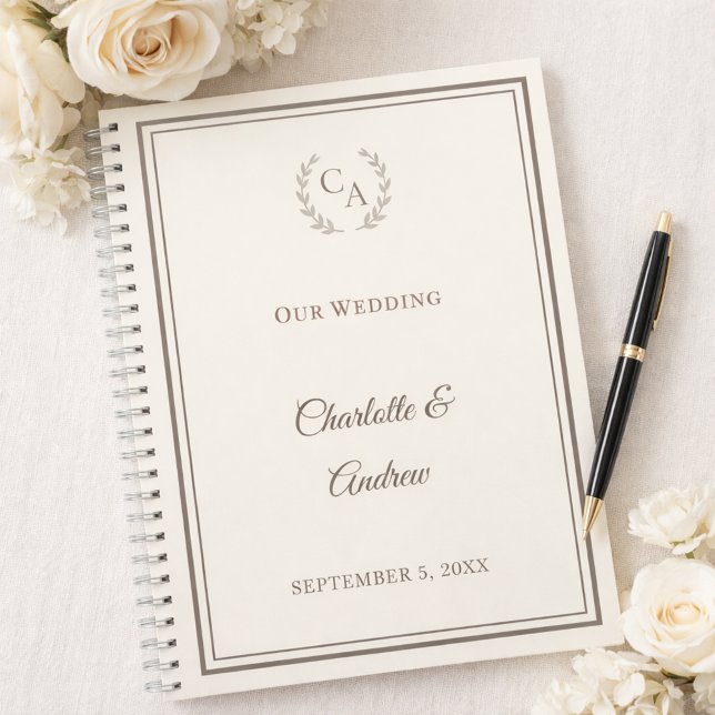 Carnet Guest Book ivory taupe monogrammed wedding (Créateur téléchargé)