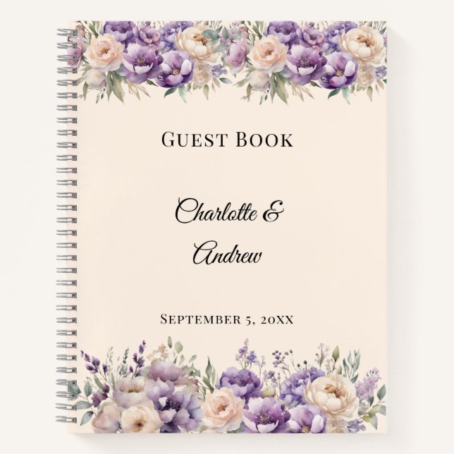 Carnet Guest Book lavender champagne floral wedding (Devant)