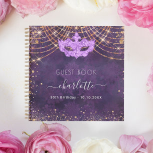 Carnet Guest book masquerade purple rose gold birthday