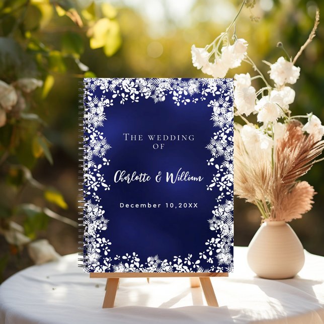 Carnet Guest book navy blue snowflakes wedding (Créateur téléchargé)