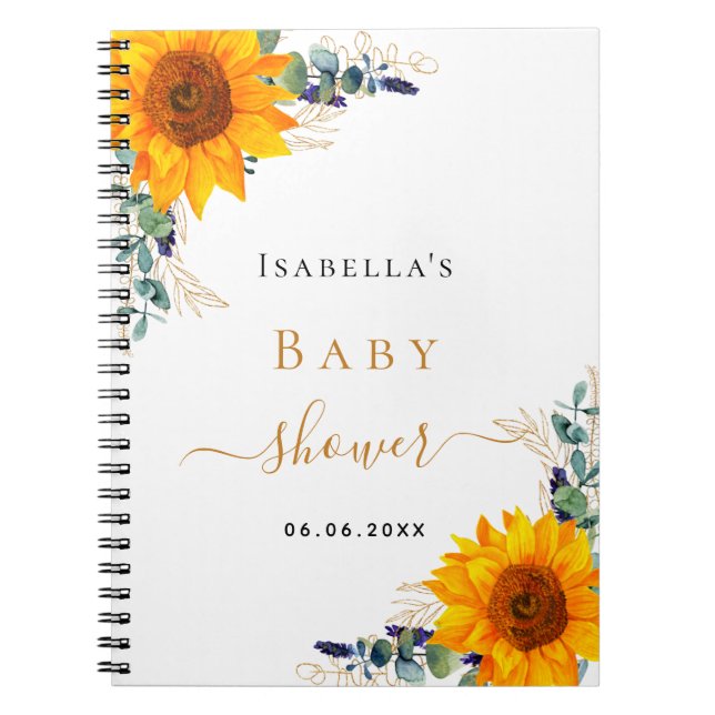 Carnet Guest book sunflowers eucalyptus baby shower (Devant)