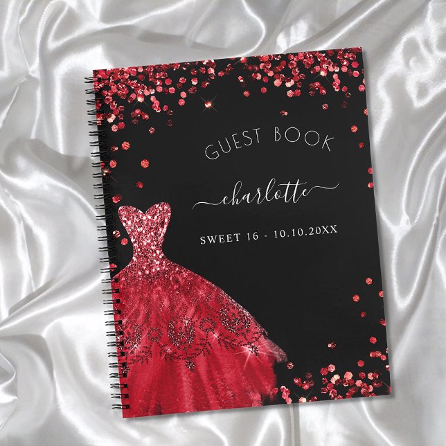 Carnet Guest book Sweet 16 black red glitter dress  (Créateur téléchargé)