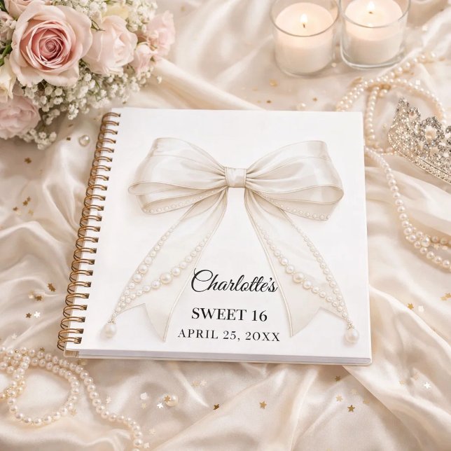 Carnet Guest book Sweet 16 bow ivory white pearls (Créateur téléchargé)