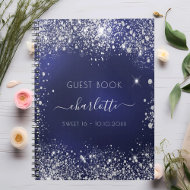 Carnet Guest book Sweet 16 navy blue silver glitter