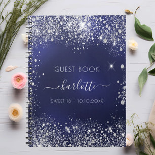 Carnet Guest book Sweet 16 navy blue silver glitter