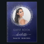 Carnet Guest book Sweet 16 navy blue silver photo<br><div class="desc">A guest book for a feminine and glamorous Sweet 16,  16th (or any age) birthday party.  A stylish navy blue background with faux silver glitter sparkles round the photo. The blue color is uneven. Add your name,  age,  date and a photo.</div>