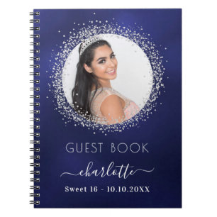 Carnet Guest book Sweet 16 navy blue silver photo