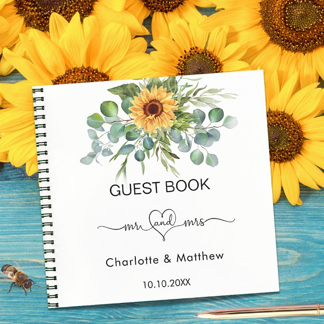 Carnet Guest book wedding sunflowers eucalyptus mr mrs (Créateur téléchargé)