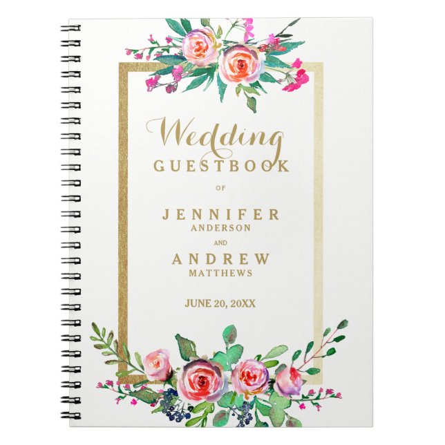 Carnet Guestbook floral de mariage de rose chic élégant (Devant)
