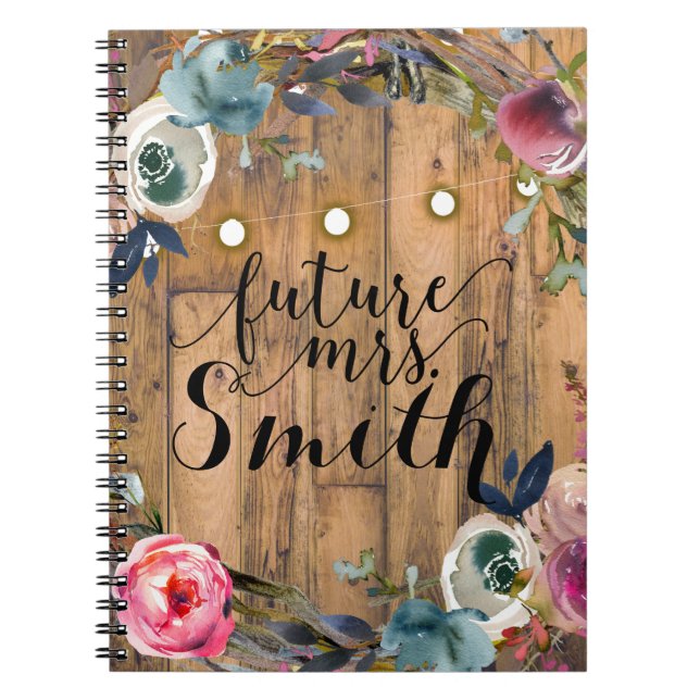 Carnet Guirlande de Fleurs avec Bâton en Bois Rustique Lu (Devant)