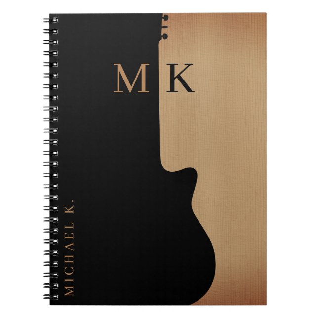 Carnet Guitar Silhouette Bois Brun Clair Monogramme Nom (Devant)