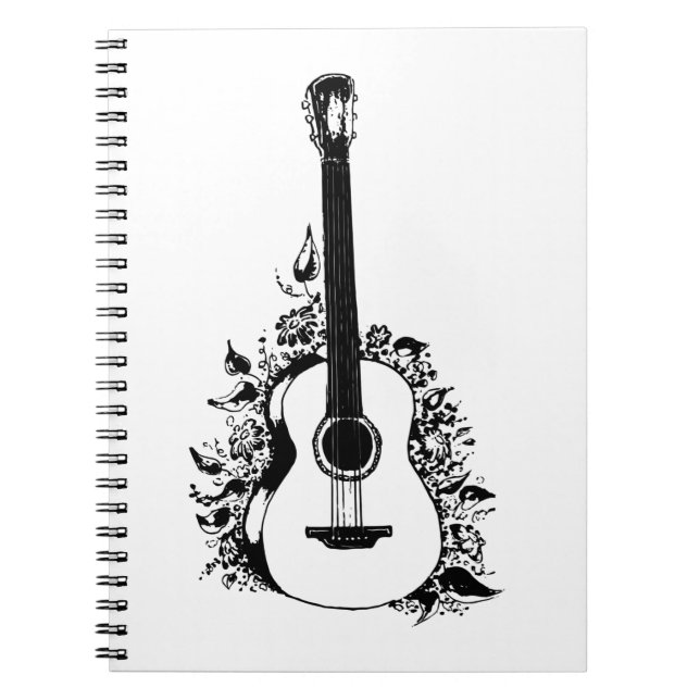 Carnet Guitare acoustique sur un arrière - plan de fleurs (Devant)