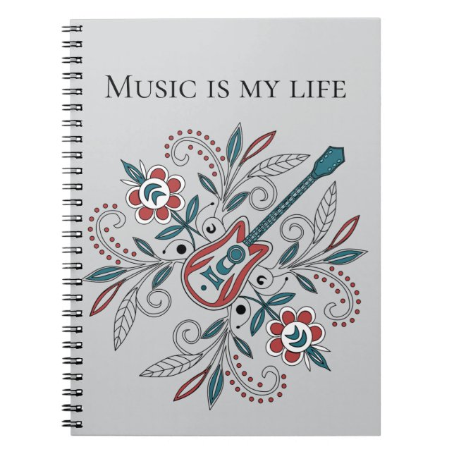 Carnet Guitare Boho Rock’n’Roll avec fleurs (Devant)