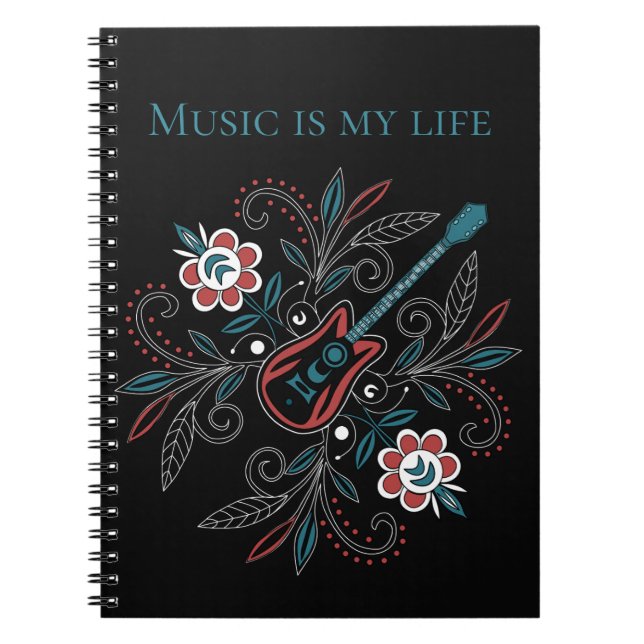 Carnet Guitare Boho Rock’n’Roll avec fleurs (Devant)
