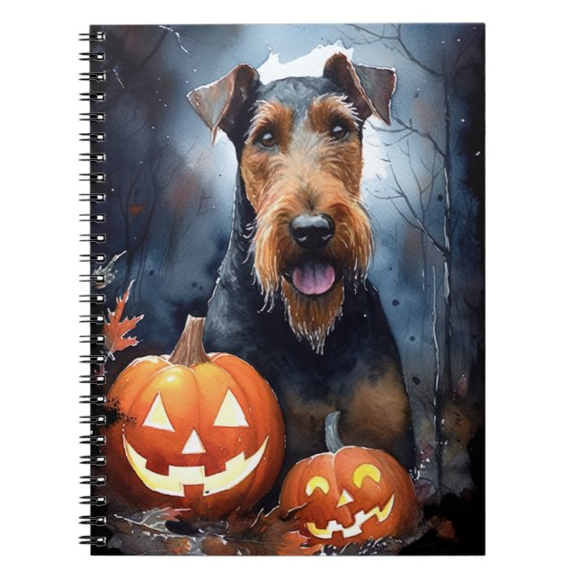 Carnet Halloween Airedale Avec Peur Citrouille (Devant)