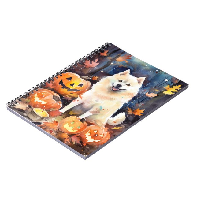 Carnet Halloween Akita Américain Avec La Peur Citrouille (Côté gauche)