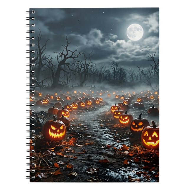 Carnet Halloween avec des arbres effrayants et des citrou (Devant)