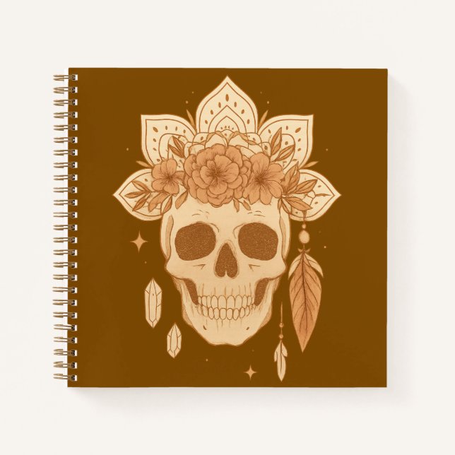 Carnet Halloween Boho floral au crâne (Devant)