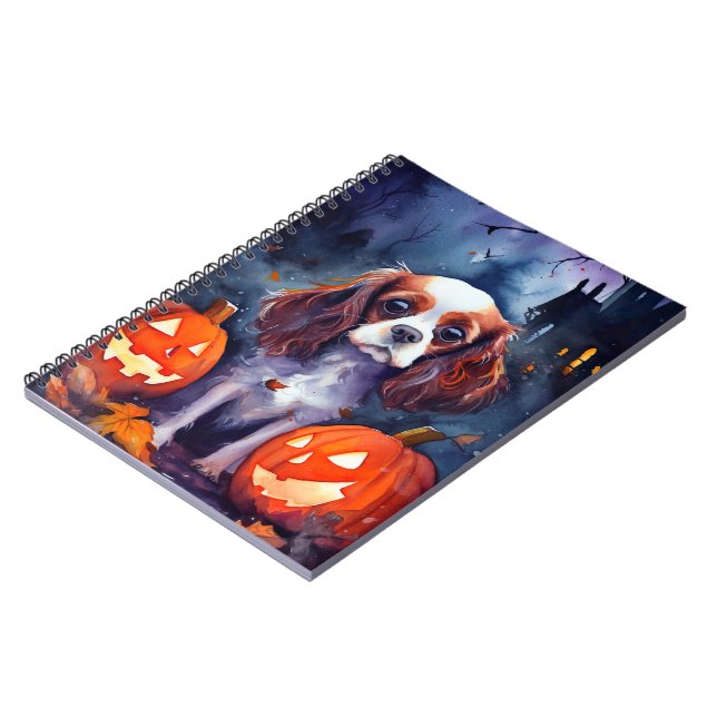 Carnet Halloween Cavalier King Charles Citrouille espagno (Côté gauche)