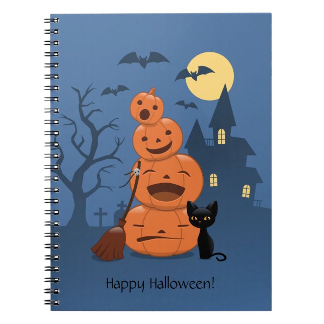 Carnet Halloween Citrouilles et chat noir (Devant)