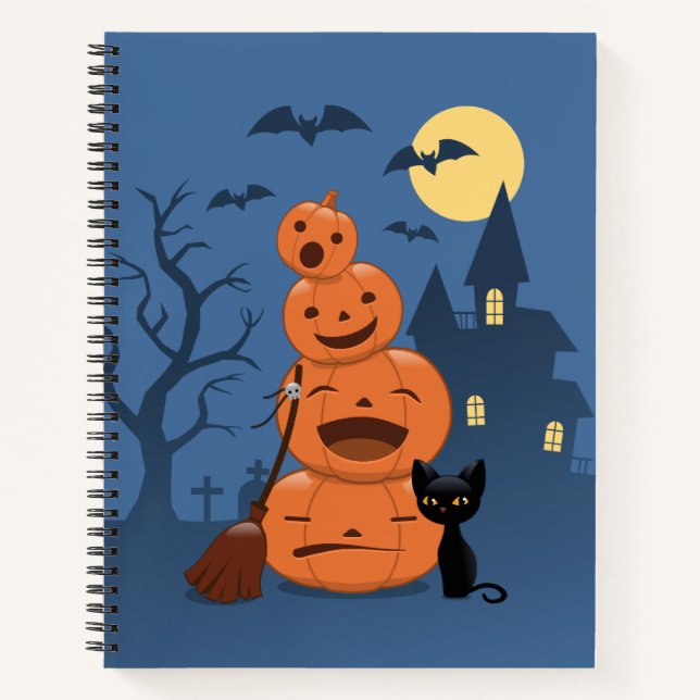 Carnet Halloween Citrouilles et chat noir (Devant)