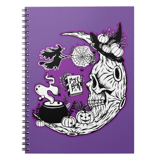 Carnet Halloween Croissant Lune crâne de sorcière (Devant)