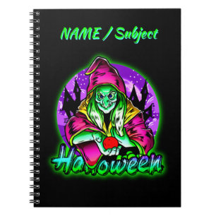 Carnet Halloween Éffrayant Green sorcière magique Casquet