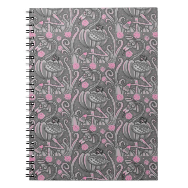 CARNET HALLOWEEN FLAMANT ROSE ROSE & CHAT NOIR EN CITROUI (Devant)