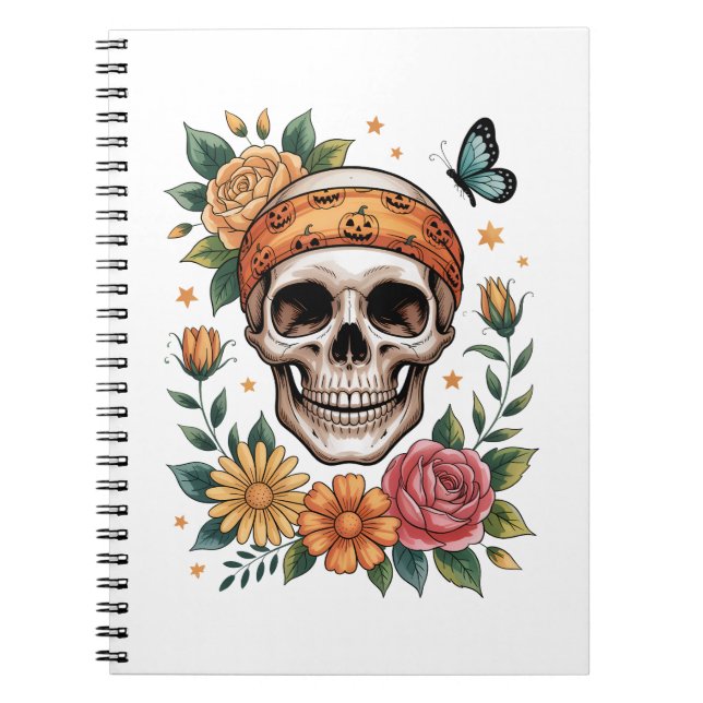 Carnet Halloween floral crâne Éffrayant (Devant)
