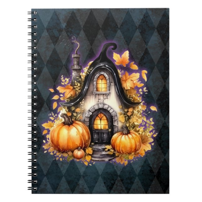 Carnet Halloween Gothique Automne Fée Cottage Bleu Jacqua (Devant)