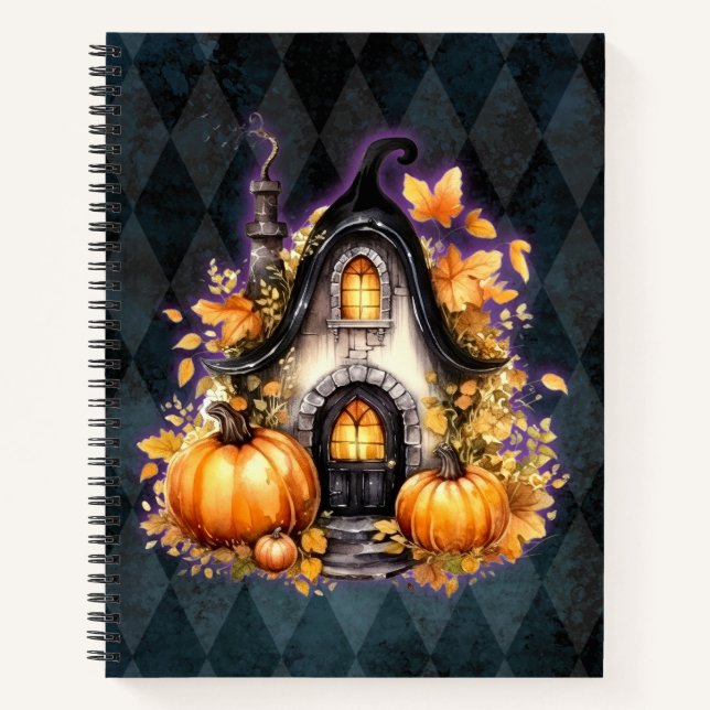 Carnet Halloween Gothique Automne Fée Cottage Bleu Jacqua (Devant)