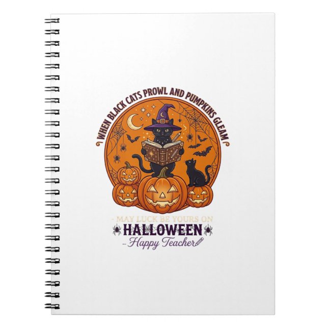 Carnet Halloween Joyeux Professeur Chat Noir Sorcière Cha (Devant)