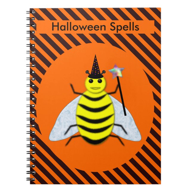 Carnet Halloween Magic Bee Witch Orange et Black Stripes (Devant)