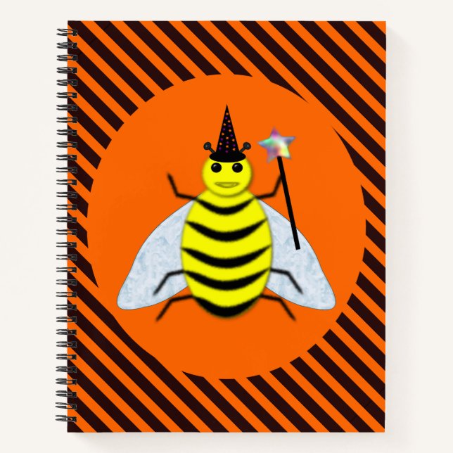 Carnet Halloween Magic Bee Witch Orange et Black Stripes (Devant)