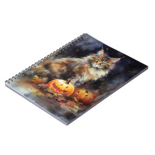 Carnet Halloween Maine Coon Chat Avec Crainte Citrouille