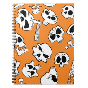 Carnet Halloween motif sans couture avec crânes et os.