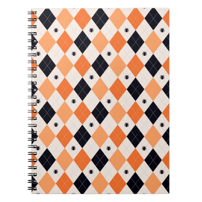 Carnet Halloween Orange & Black Spider Argyle Pattern (Devant)