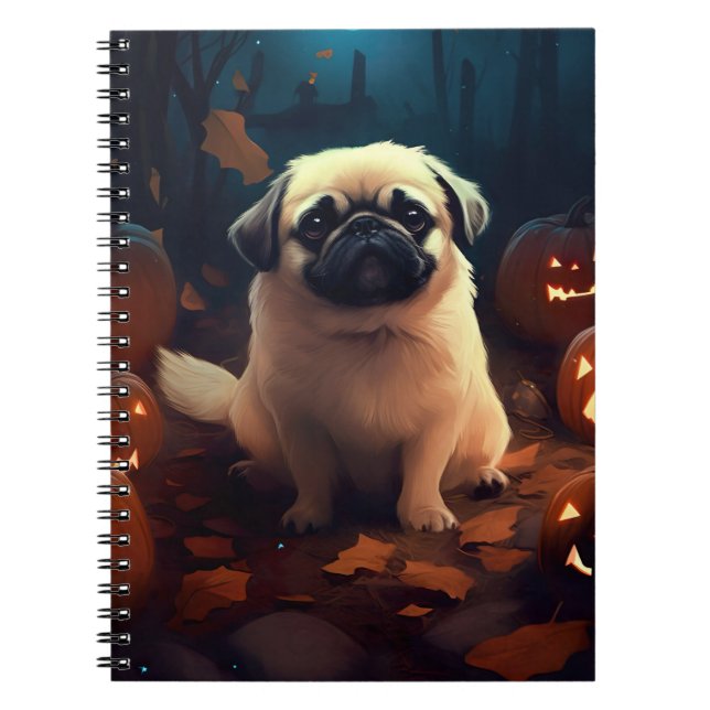 Carnet Halloween Pekingese Avec Peur Citrouille (Devant)