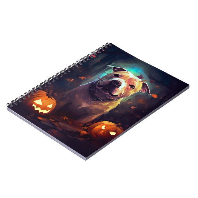 Carnet Halloween Pitbull avec la peur Citrouille (Côté gauche)