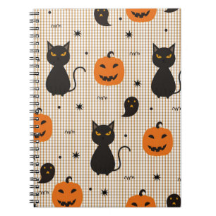 Carnet Halloween sans couture motif avec chat noir et gho