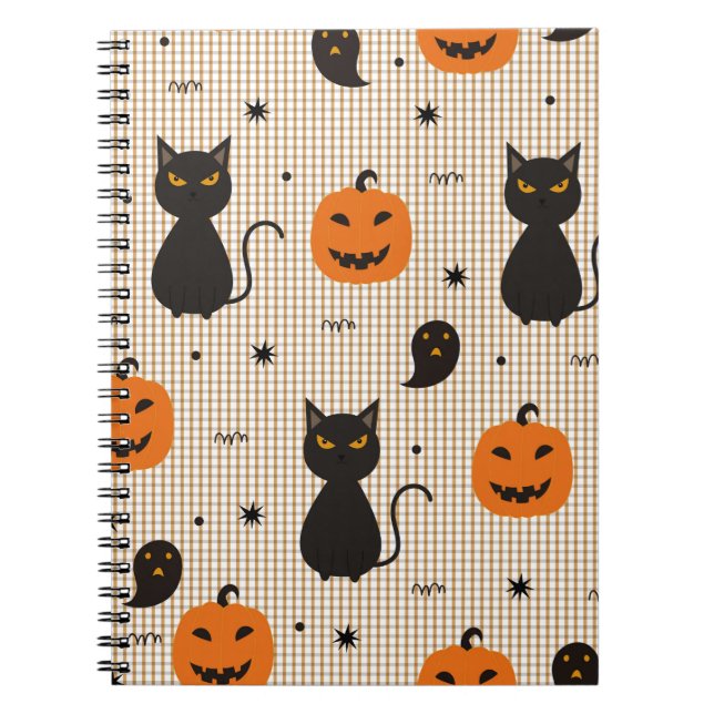 Carnet Halloween sans couture motif avec chat noir et gho (Devant)