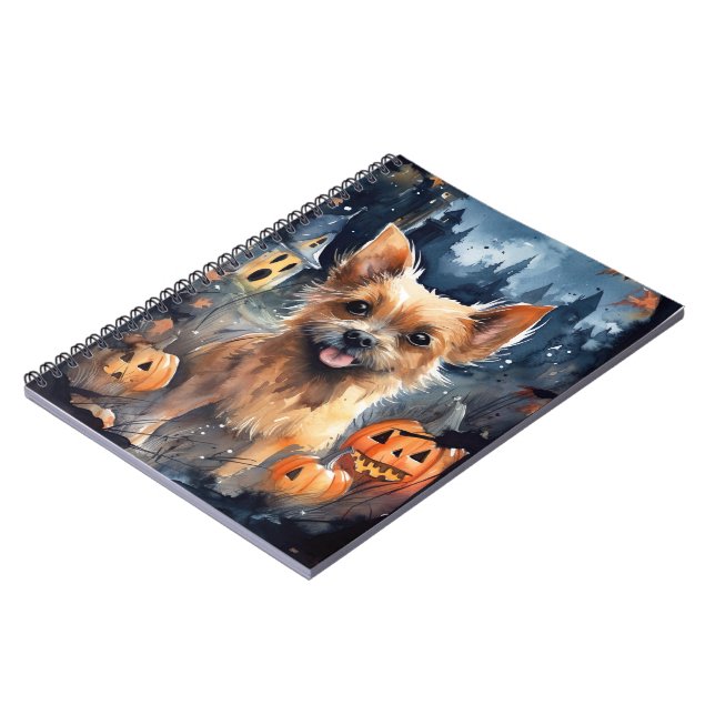 Carnet Halloween Terrier Australien Avec Peur Citrouille (Côté gauche)