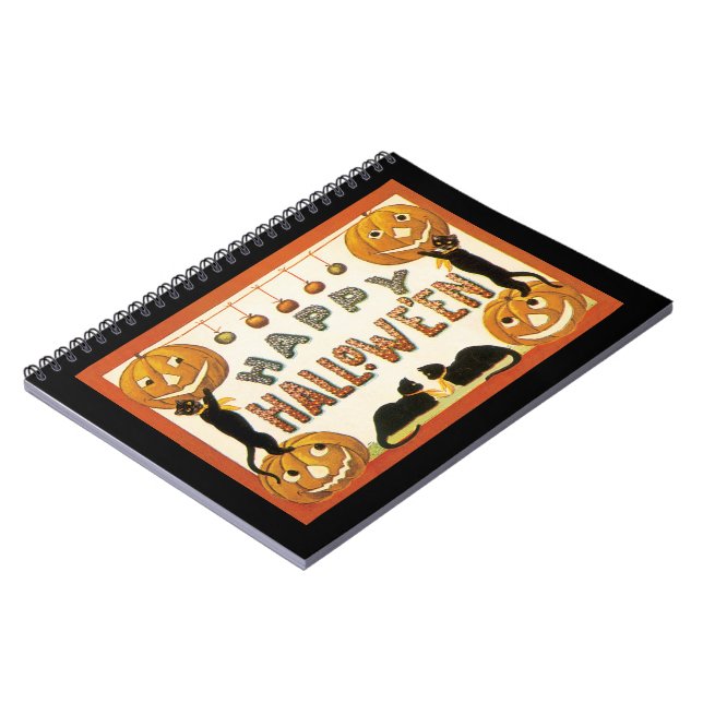 Carnet Halloween vintage, chats noirs avec Jackolanterns (Côté gauche)