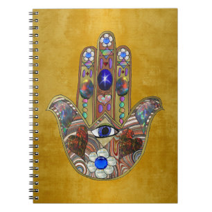 Carnet Hamsa Coeurs Fleurs Opal Art sur Or